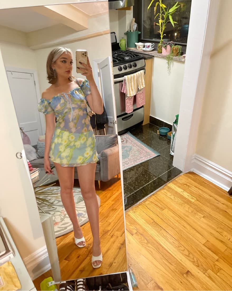 Dana Foley Blue Floral Dress W/ Skirt - Image 2