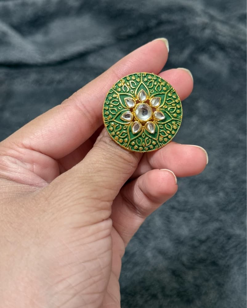 Stunning Emerald Green Kundan Earrings - Image 2