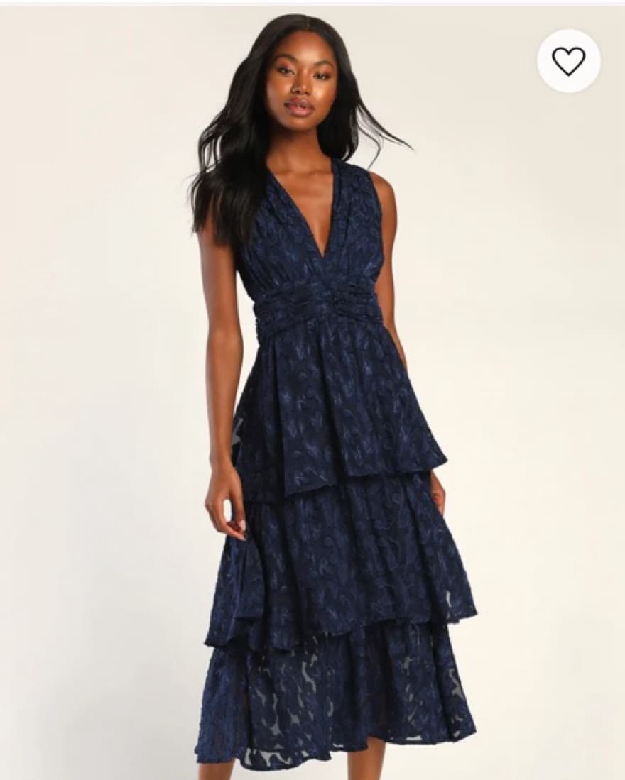 Lulus Navy Blue Tiered Midi Dress - Image 3