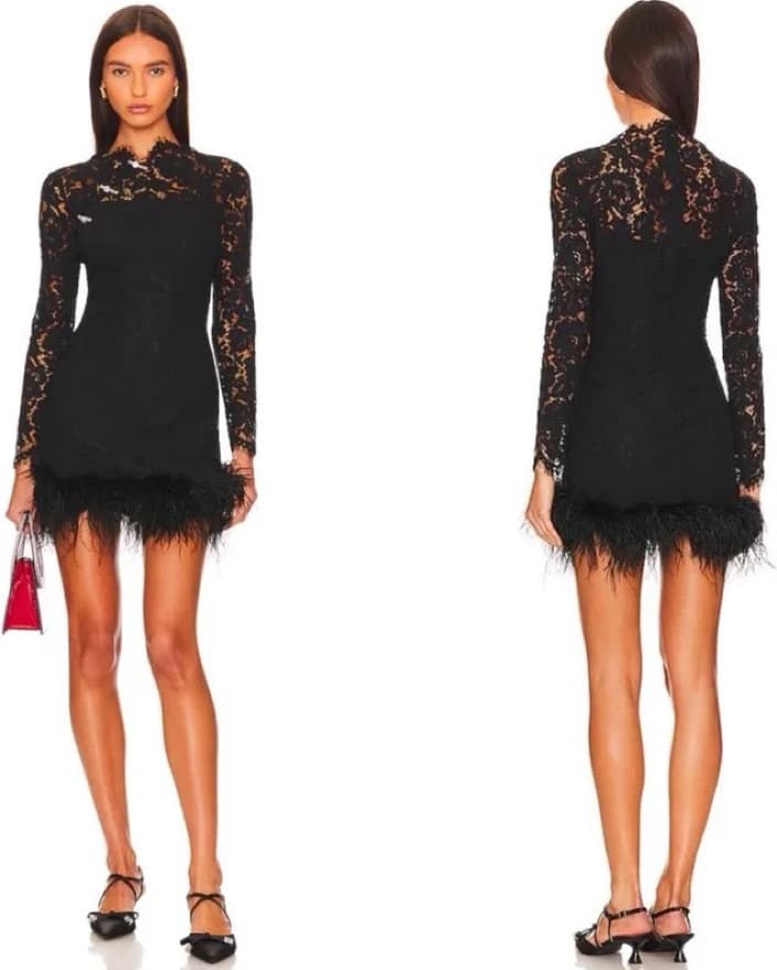 Sau Lee Mara Lace and Feather Mini Dress - Image 1