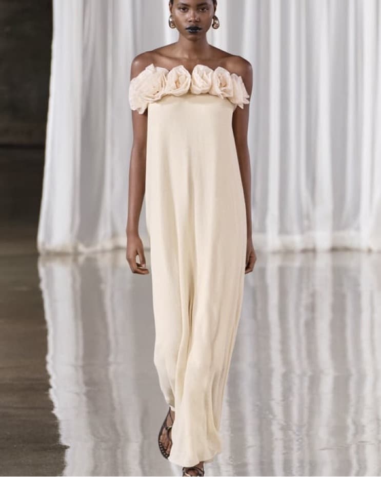 Cream Dress With Floral Details  - Image 2