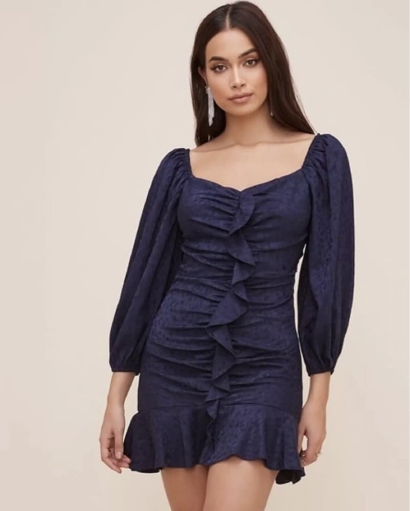 Astr Ruffled Navy Midi Dress  - Image 1