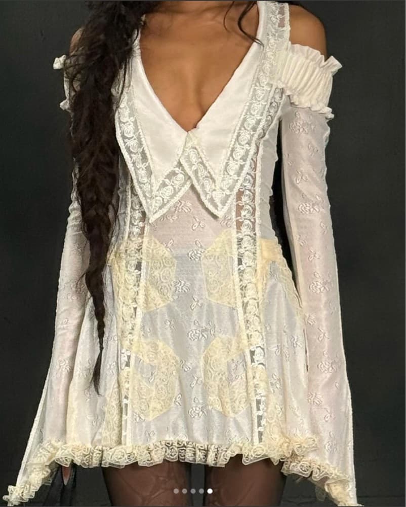 Cream Lace Detail Babydoll Halter Dress - Image 2