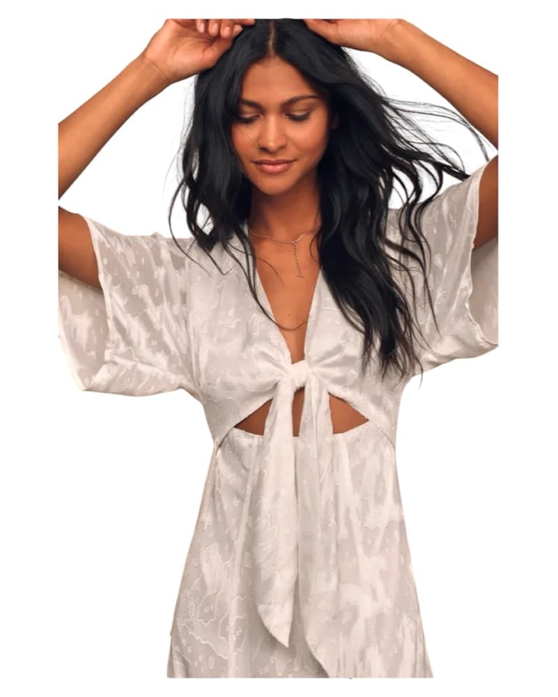 Kayla White Jacquard Tie-Front Maxi Dres - Image 4