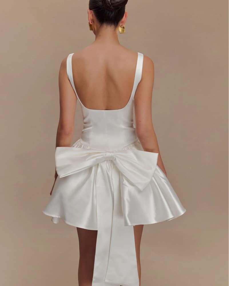 Felicia White Satin Dress With Bow  - Image 5