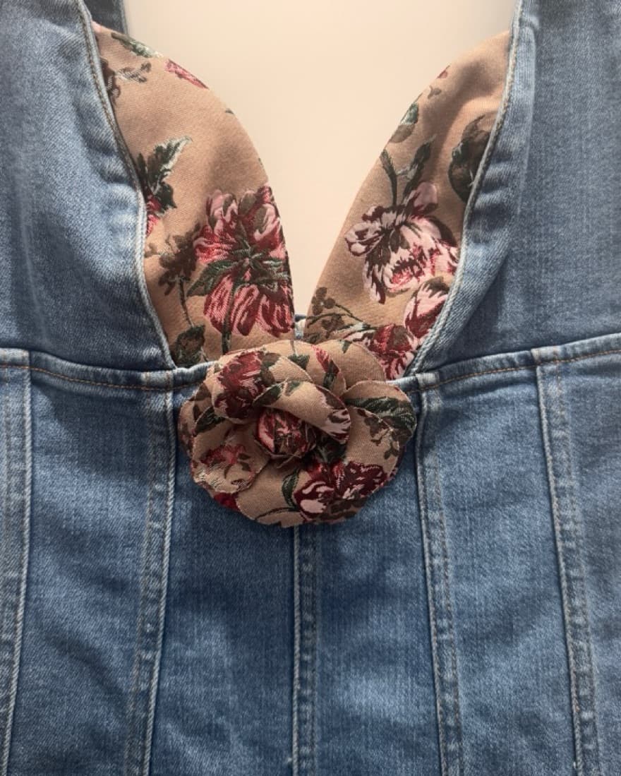 Majorelle Denim Floral Mini Dress - Image 4
