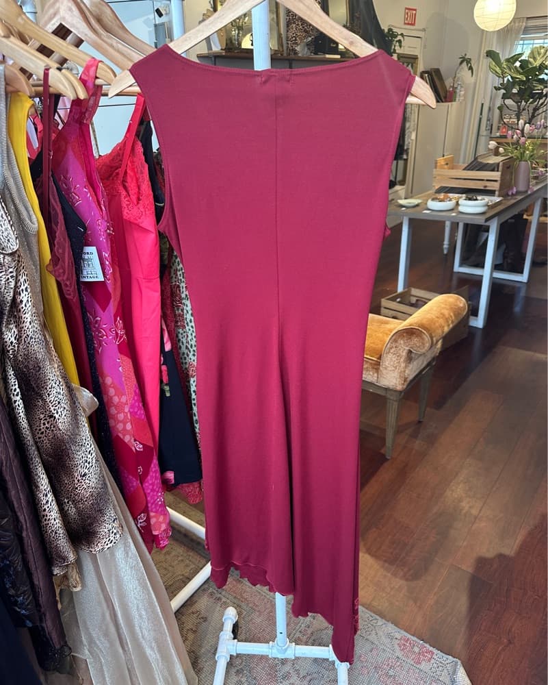 Dark Red Floral Wrap Dress - Image 2