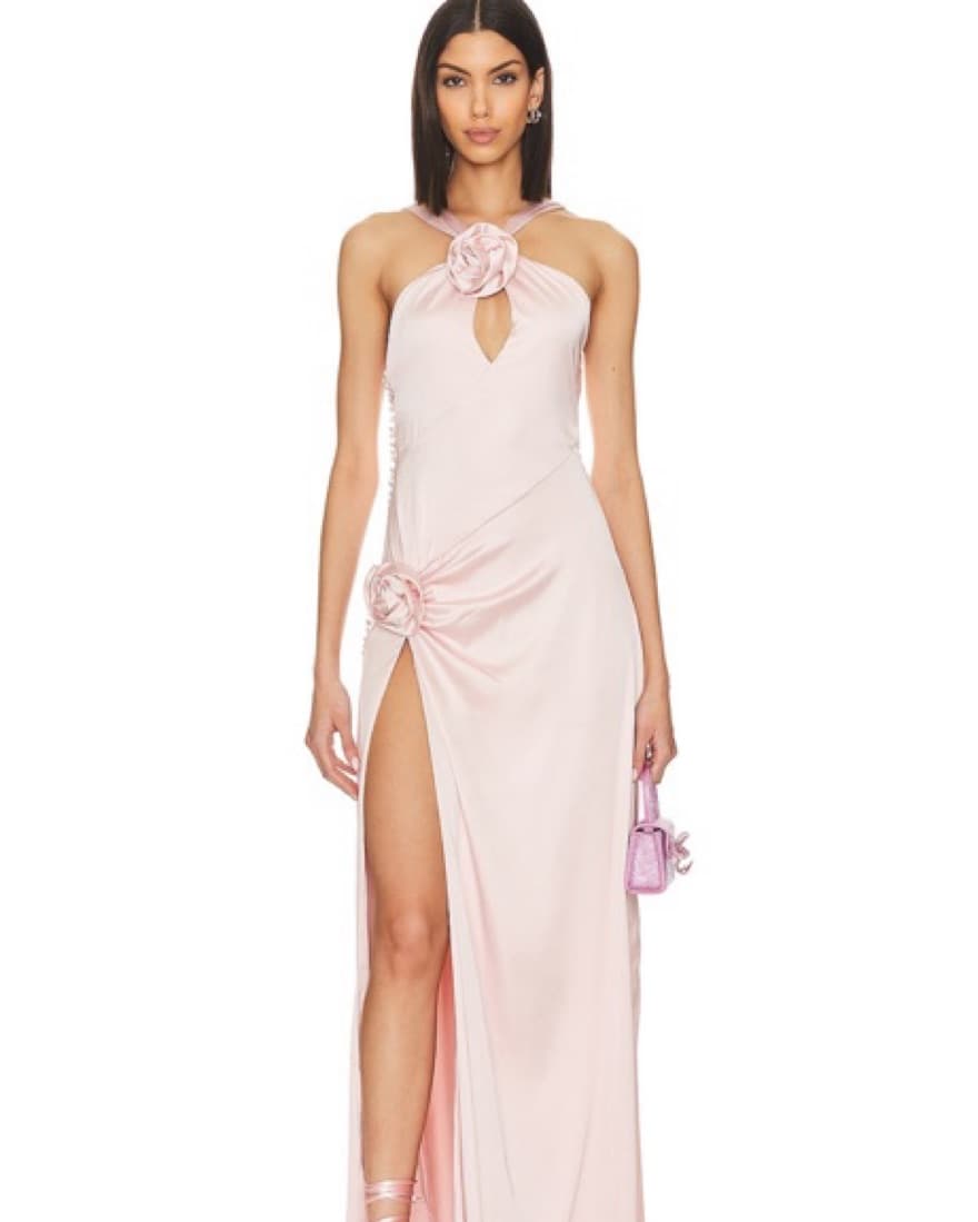 Elegant Pink Satin Halter Gown - Image 2