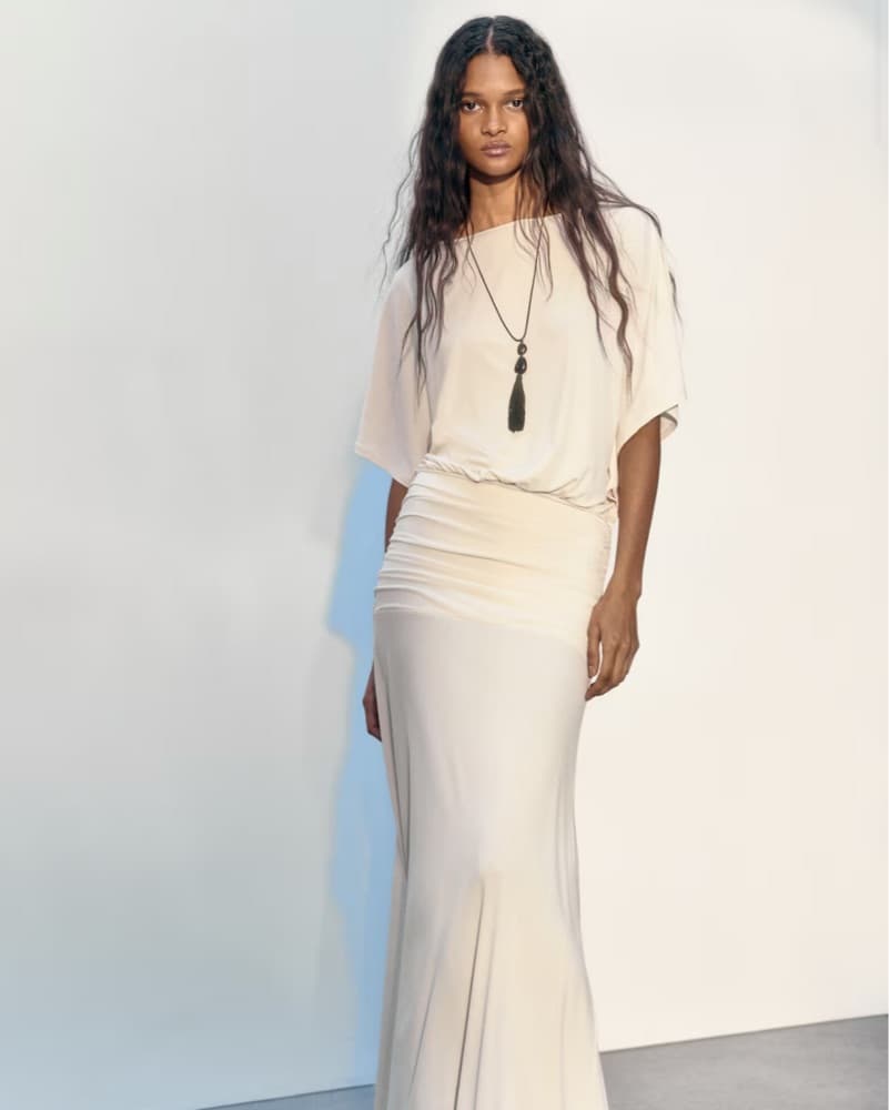 White Draped Maxi Dress - Image 1