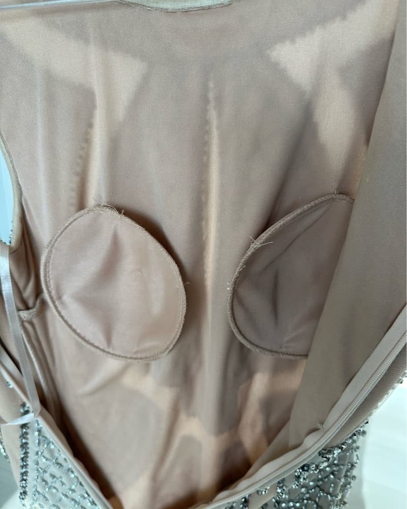 Beige Beaded Gown with Sheer Panels - Image 5