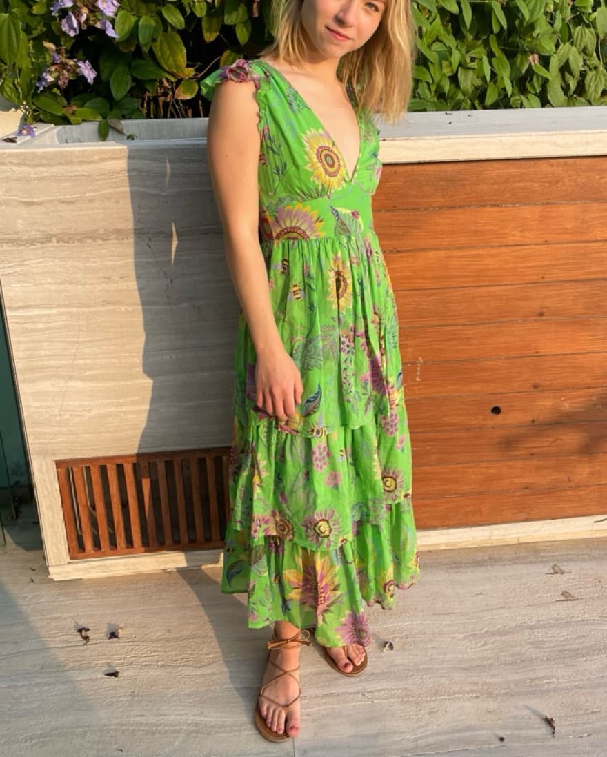 Green Banjanan Maxi Dress W/ Sunflowers - Image 1