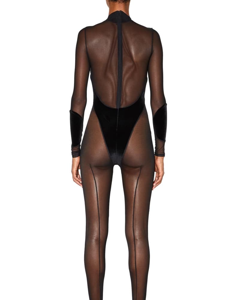 LaQuan Smith Black Velvet Catsuit - Image 2