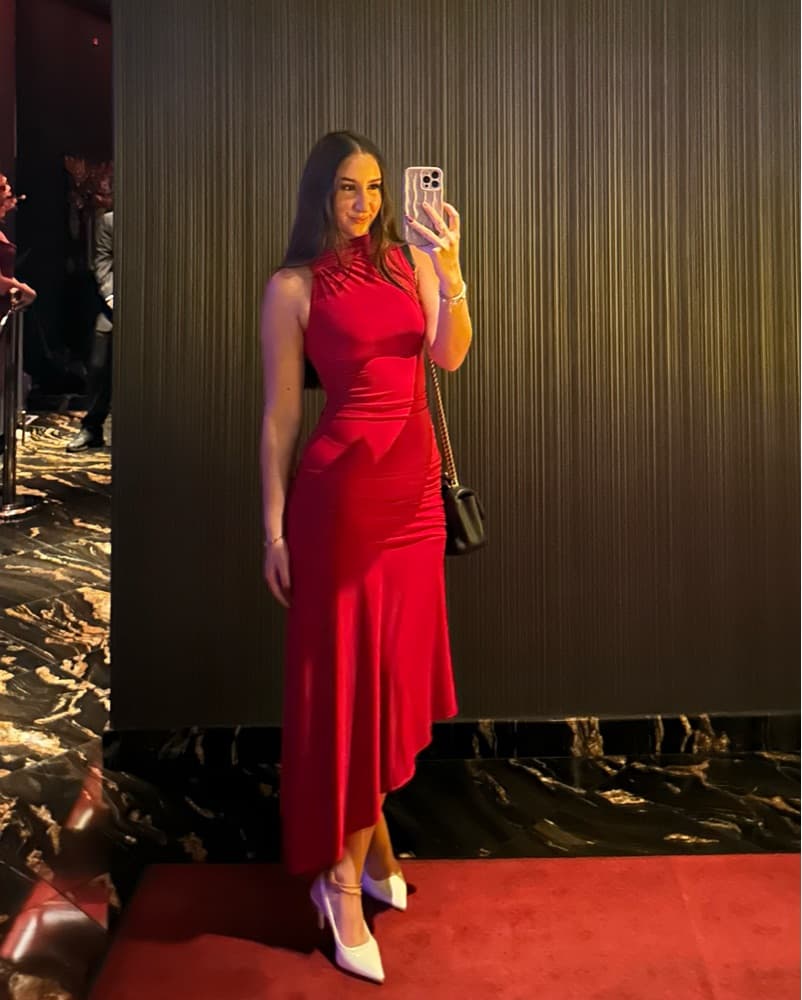SOLD OUT Red Slinky Asymmetrical Ruched - Image 3