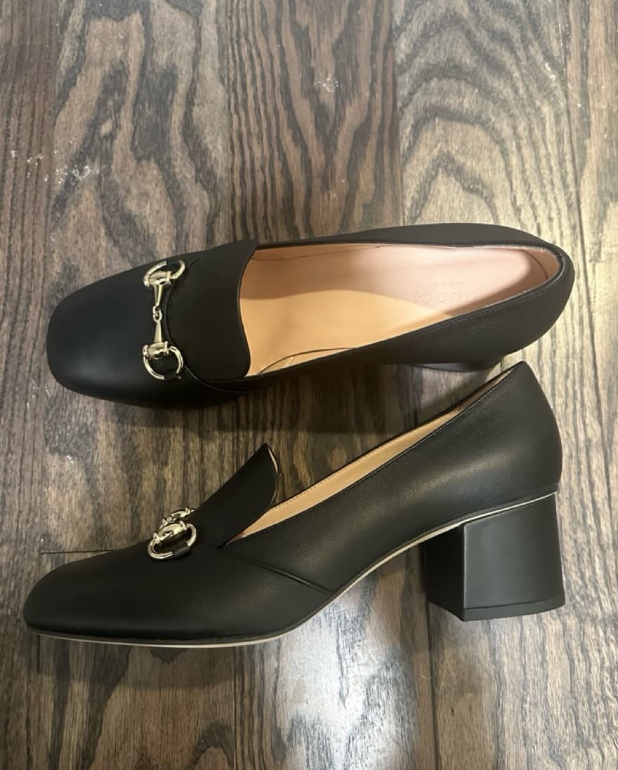 Gucci Black Leather Horsebit Block Heel - Image 5