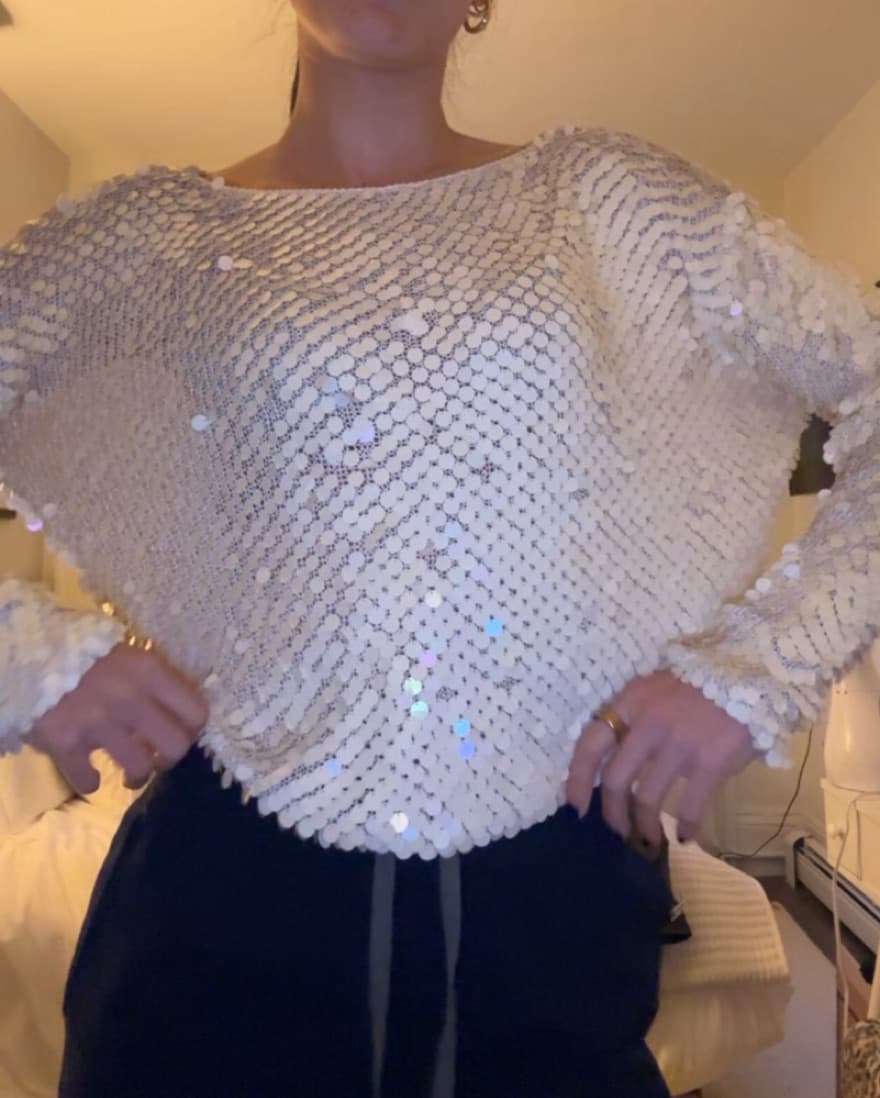 Long Sleeve White Sequin Top - Image 2