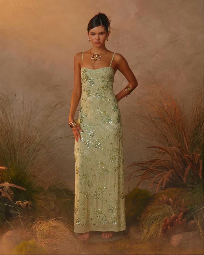 Celandine Beaded Light Green Dress - Image 1