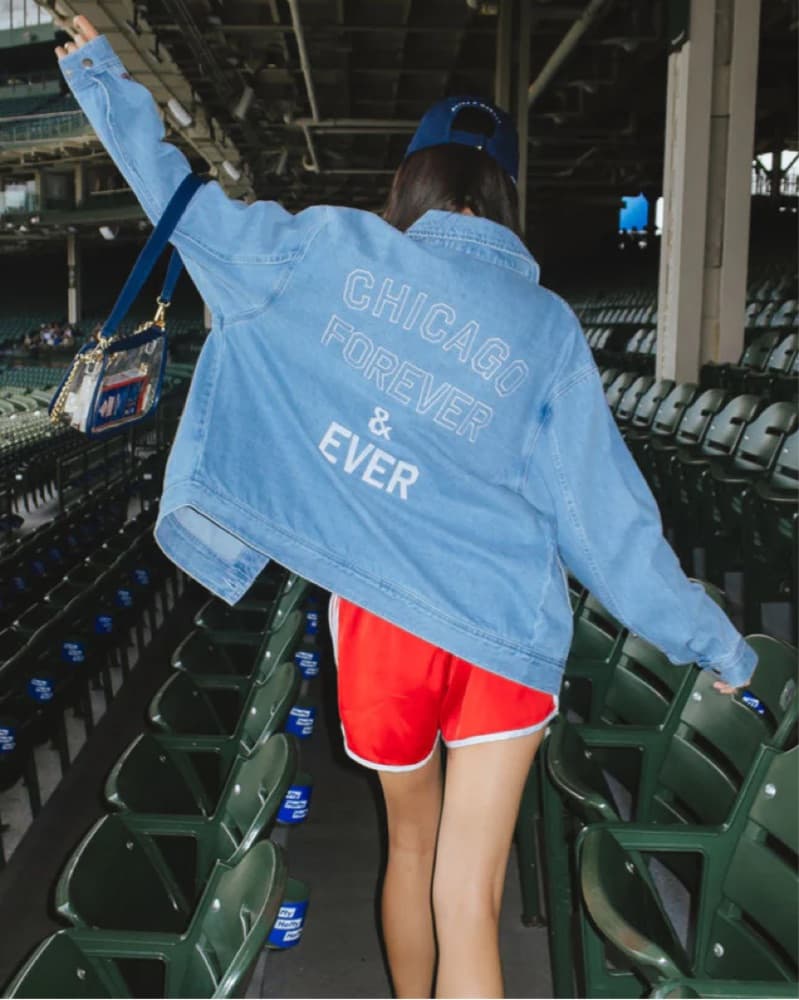 Denim Jacket with Chicago Cubs Logo - Image 2
