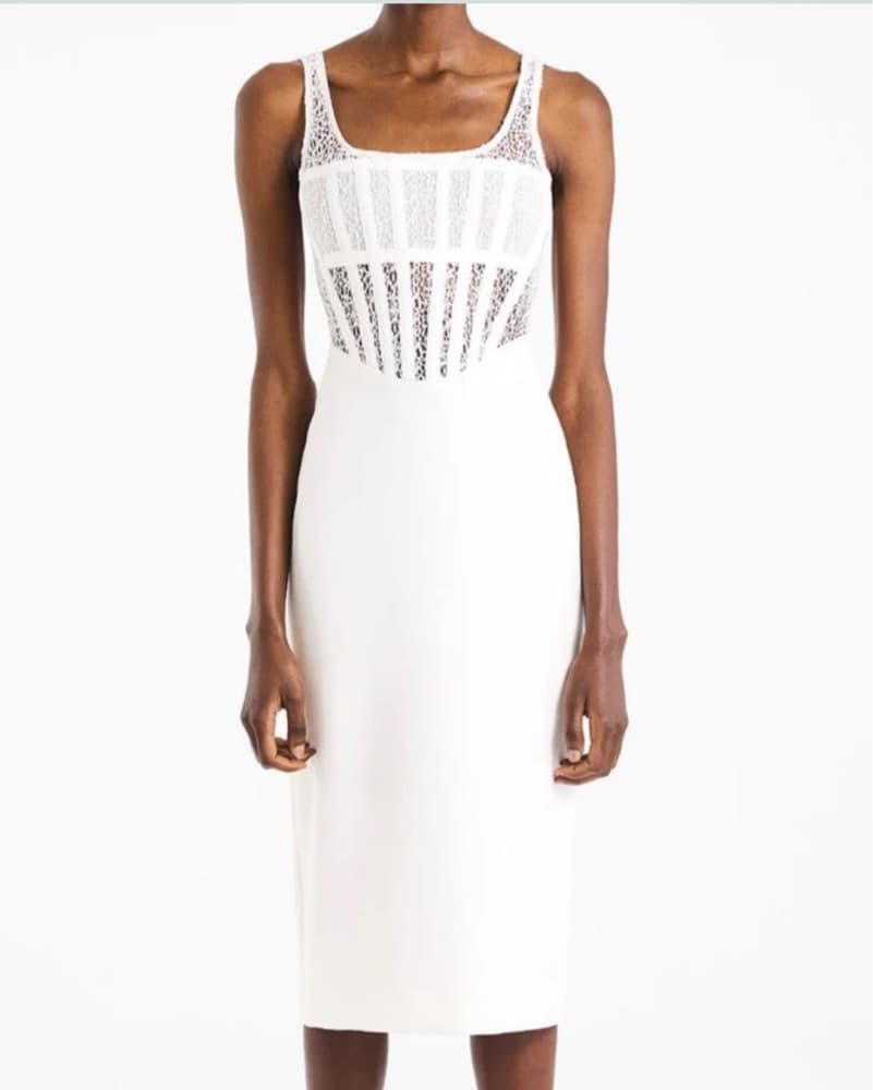 White Lace Corset Midi Dress - Image 1