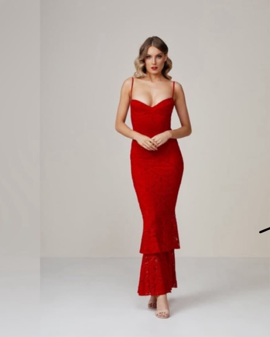 Red Lace Formal Dress - Image 3
