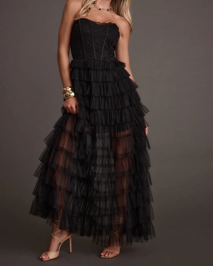 Esme Black Tulle Strapless Maxi Dress - Image 1