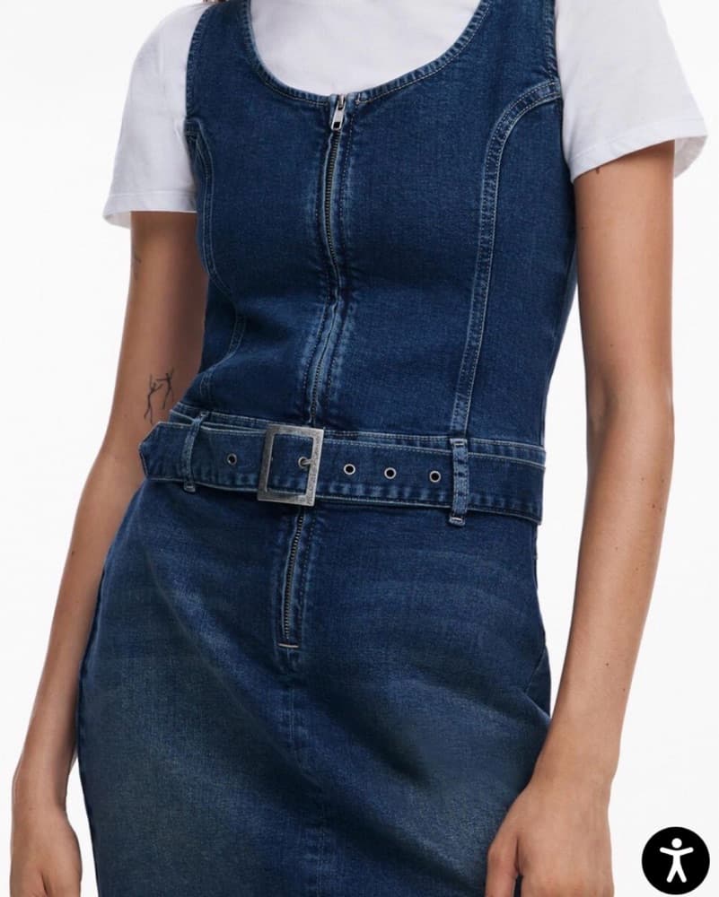 Versatile Denim Jumper Dress W/ Belt  - Image 1