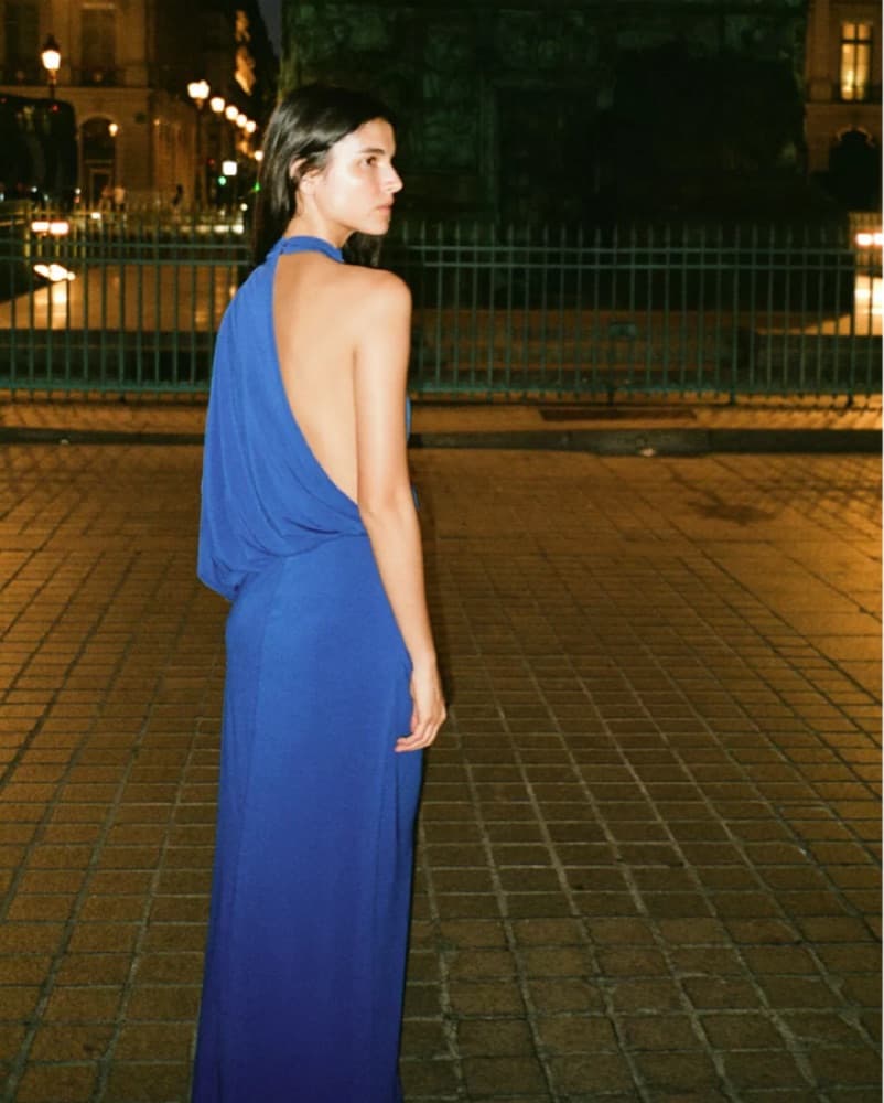 Elegant Blue Draped Gown - Image 2
