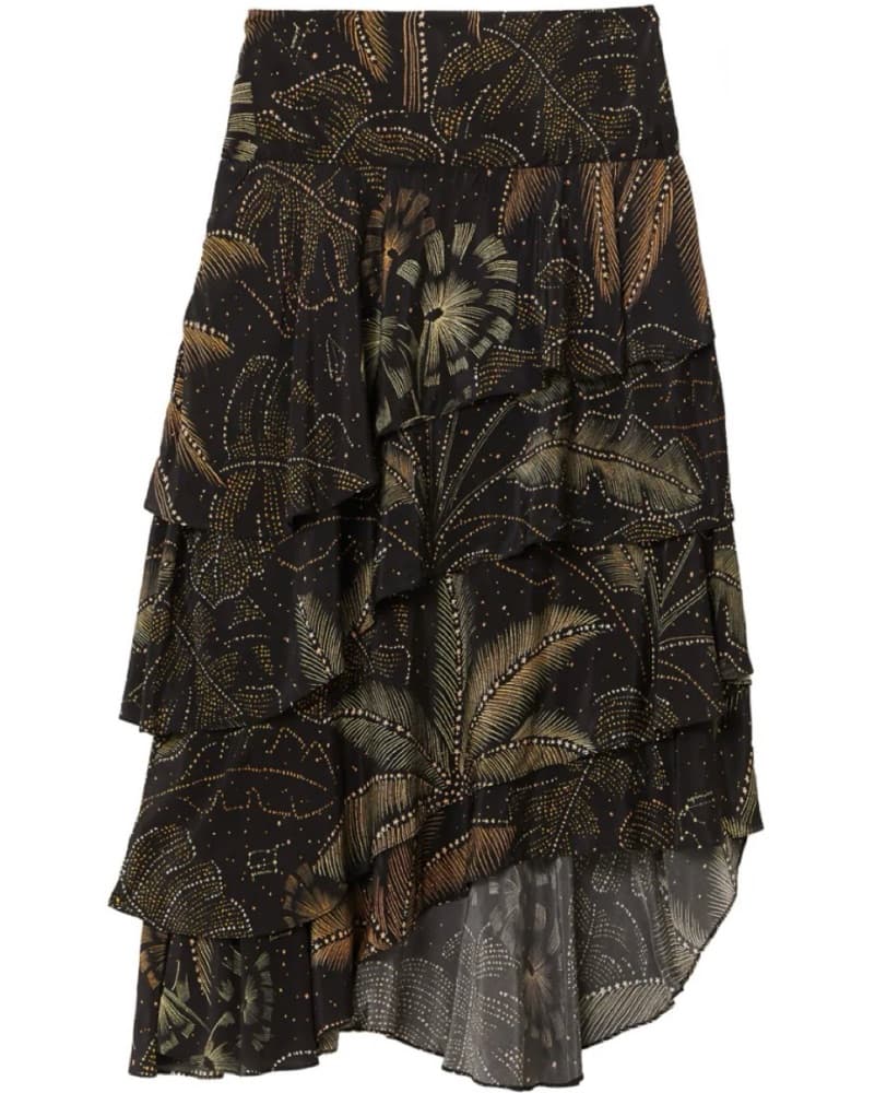 Golden Foliage Layered Ruffle Maxi Skirt - Image 2