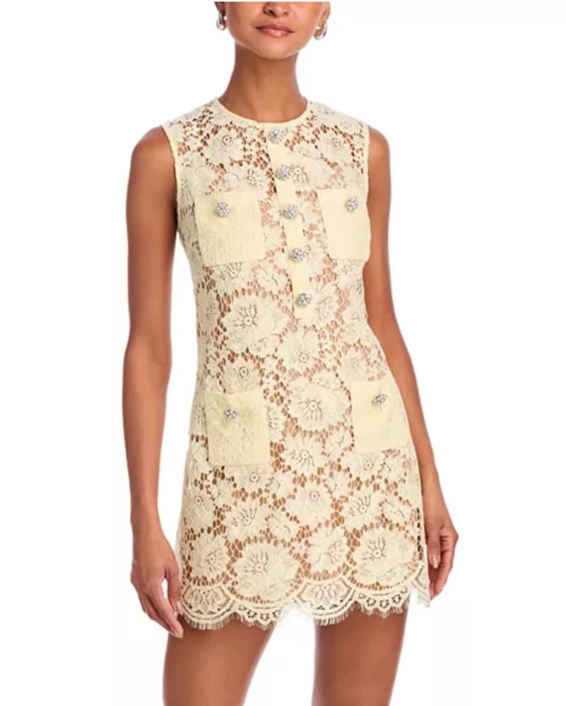 Self Portrait Yellow Fine Lace Mini Dres - Image 1