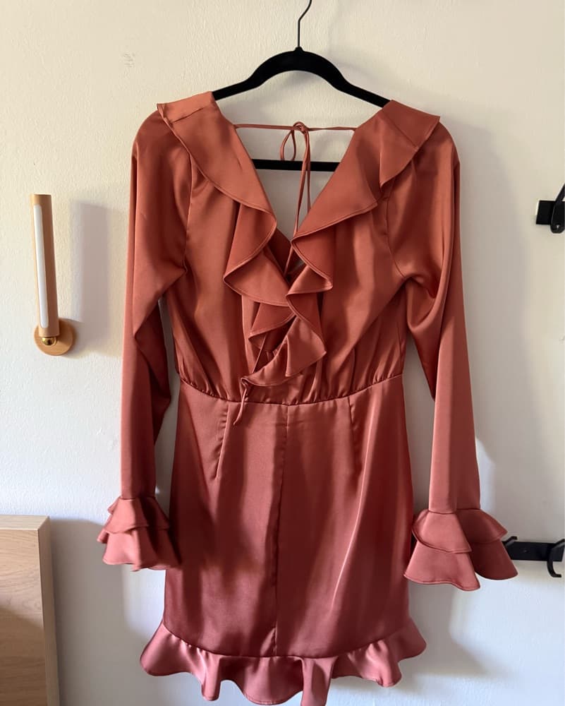 Nelly Mini Dress in Terracotta Brown - Image 3