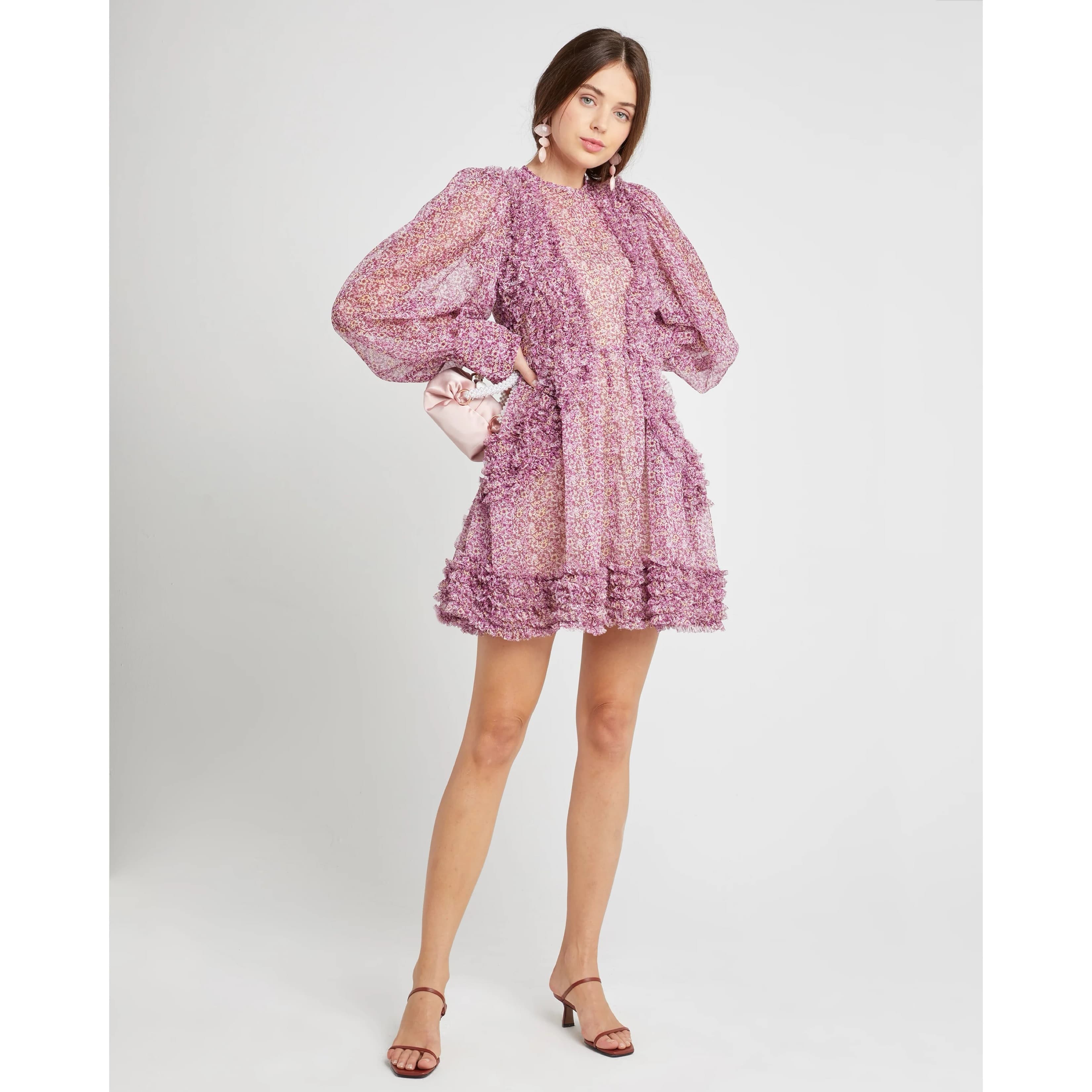Sheer Pink Ruffle Mini Dress - Image 3