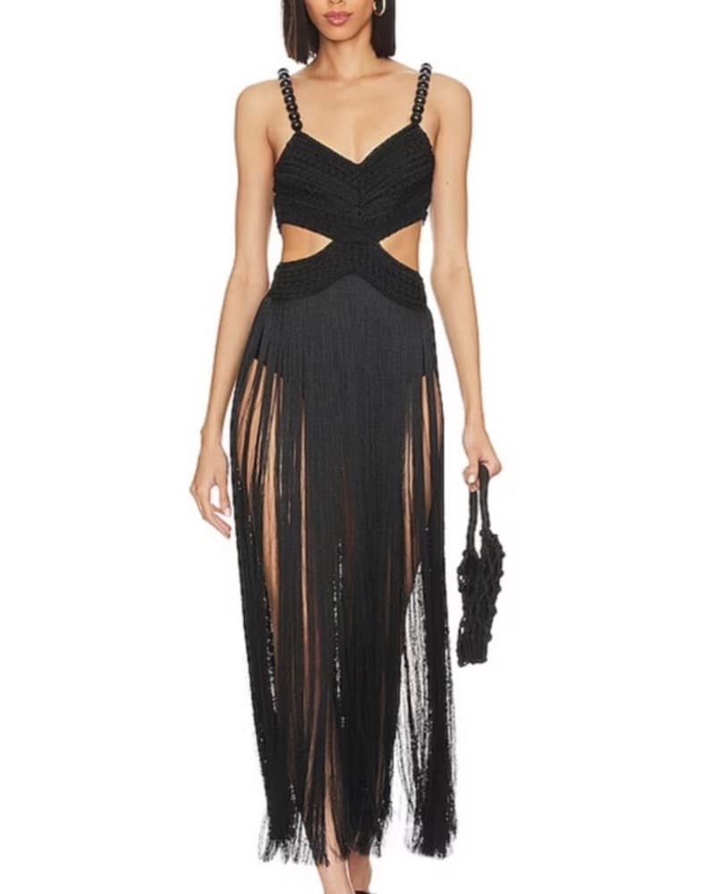 Patbo Black Pearl Fringe Dress XS - Image 1