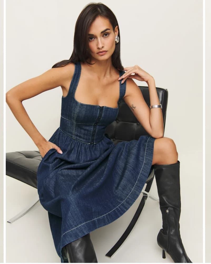 Reformation Tagliatelle Denim Midi Dress - Image 2