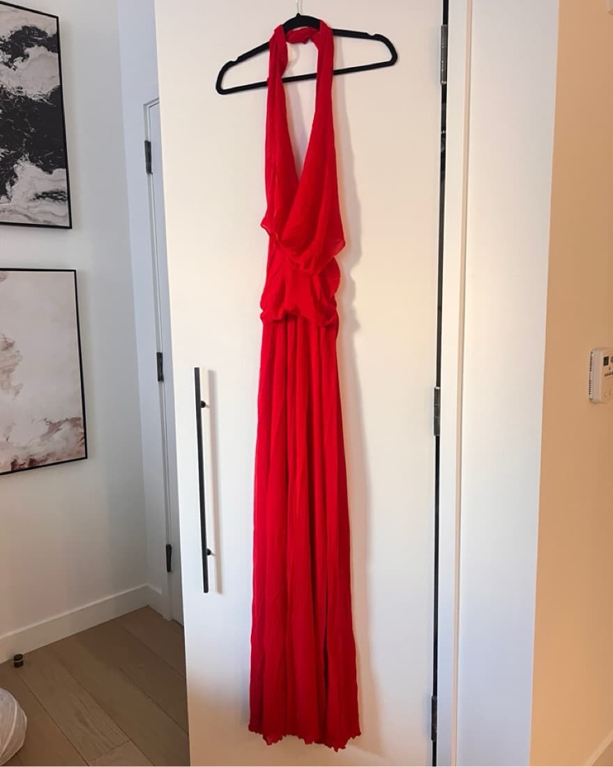 Radiant Red Halter Maxi Dress - Image 4