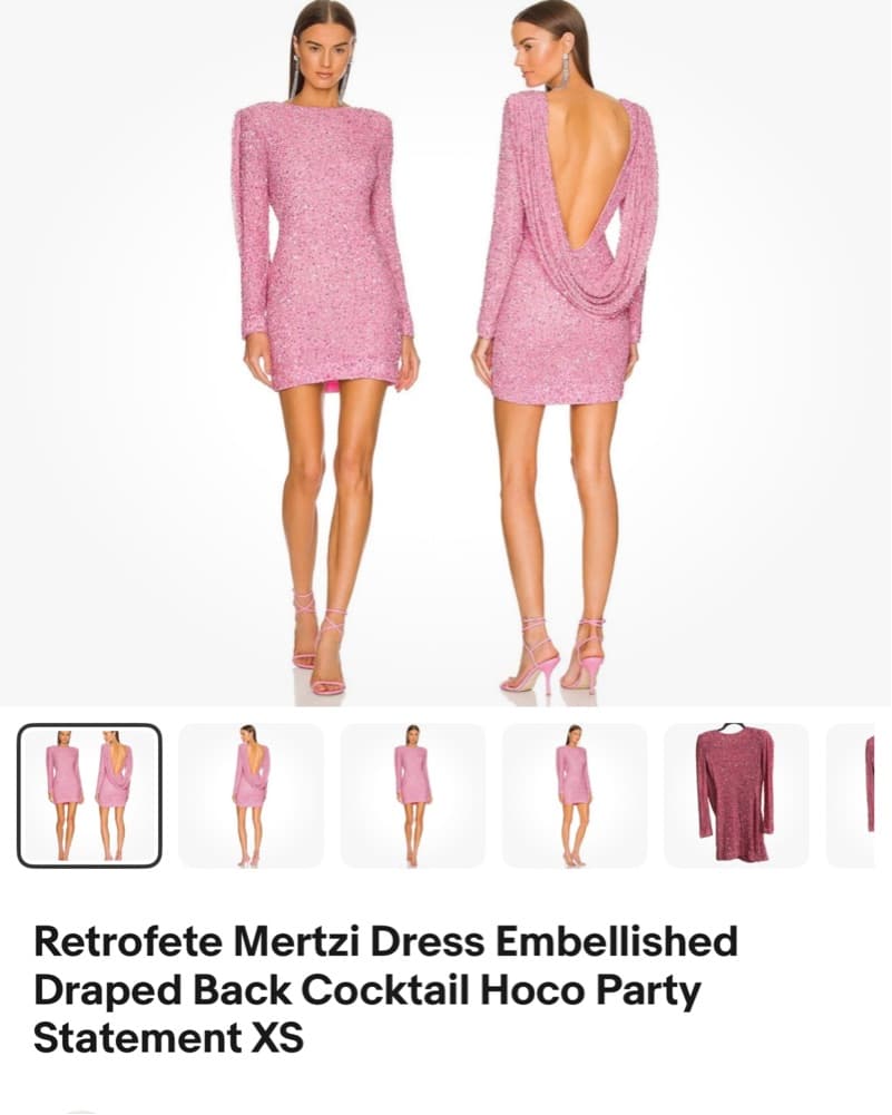 Retrofete Mertzi Dress Embellished Draped Back Cocktail Hoco Party - Image 3