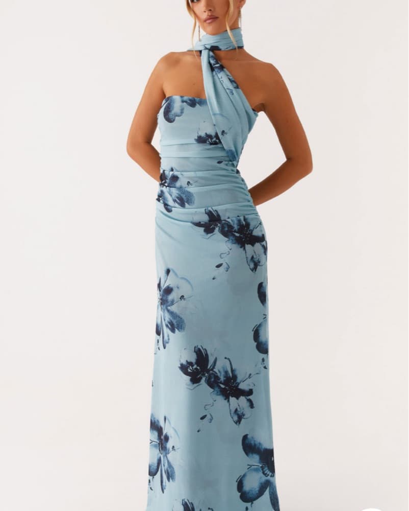 Songbird Maxi Dress in Blue Black Floral - Image 1