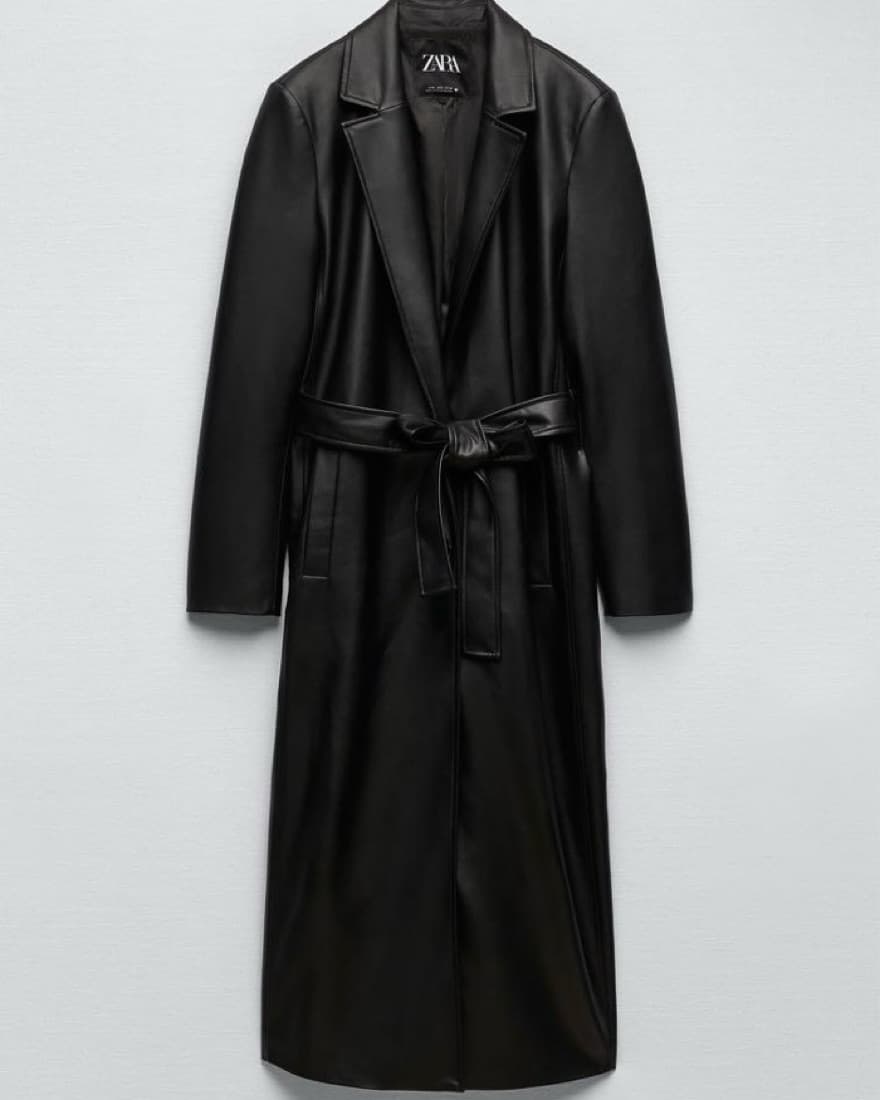 Black Leather Trench Coat - Image 2