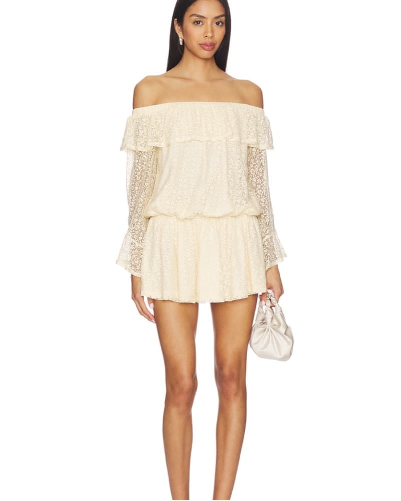 Libbie Off Shoulder Mini Dress in Cream - Image 1