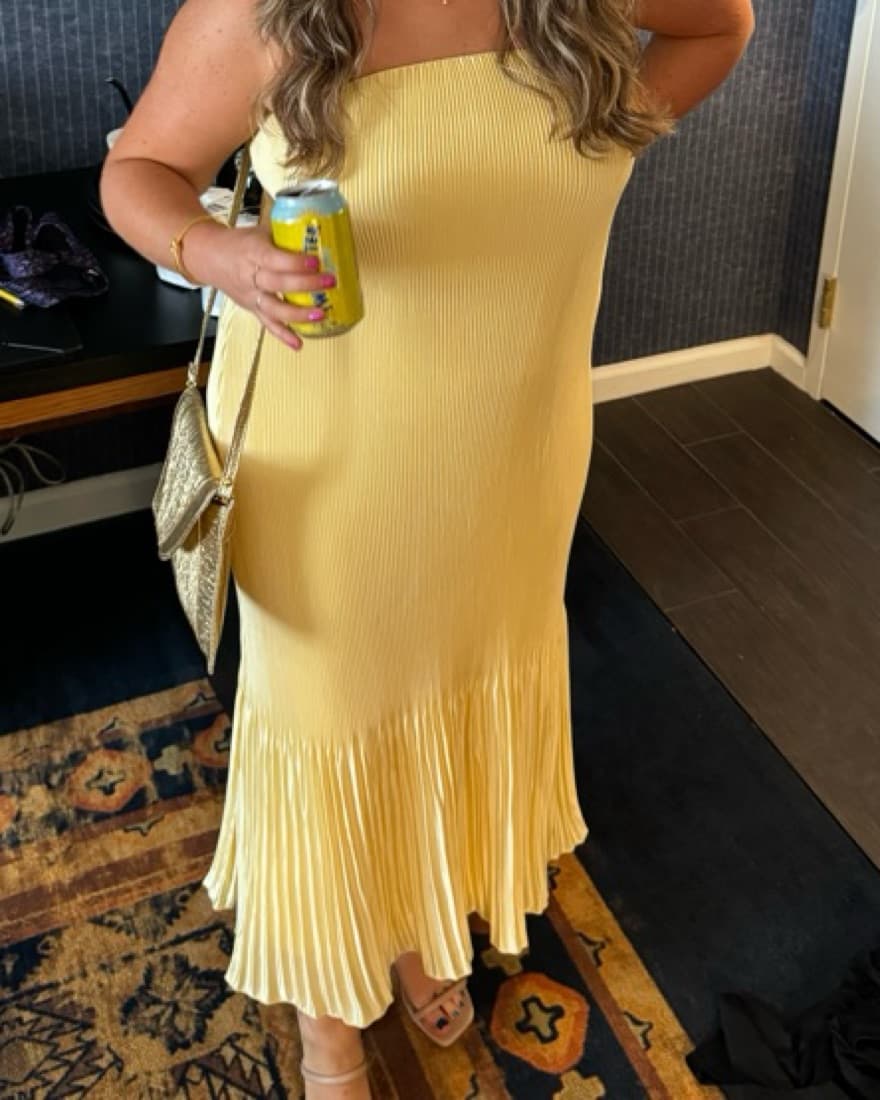 Yellow Pleated Midi Dress - Image 2