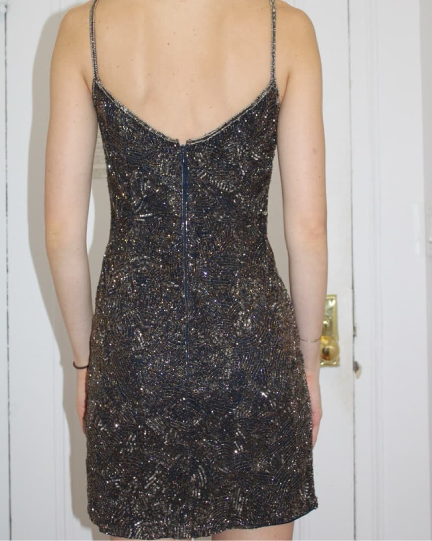 Theia Couture Beaded Black Mini Dress - Image 3