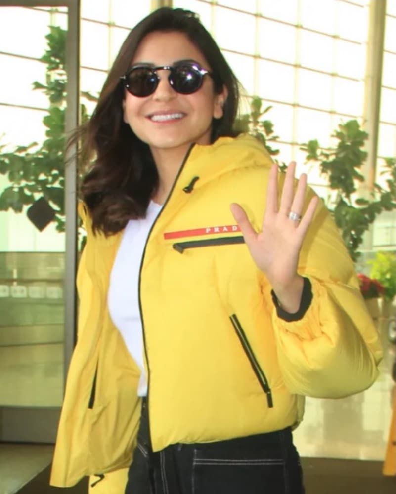 Yellow Prada Cropped Puffer - Image 1