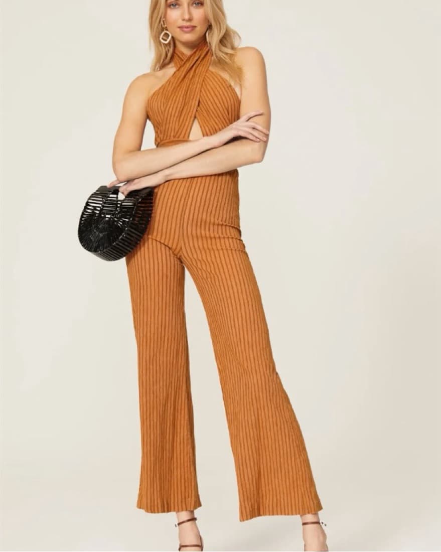 Striped Halter Jumpsuit in Autumn Hue - Image 2
