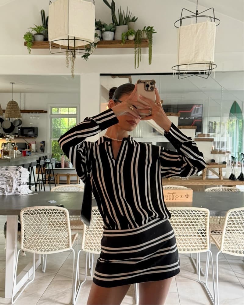 Striped Oversized Top And Skort Set - Image 1