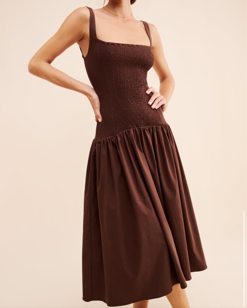Smocked Drop Waist Midi Dress  - Image 1
