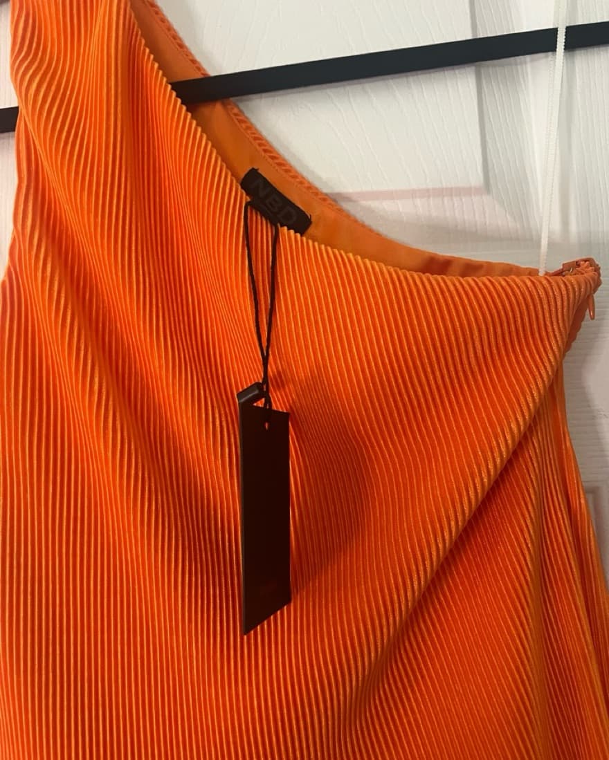 NBD Orange Pleated Mini Dress - Image 5