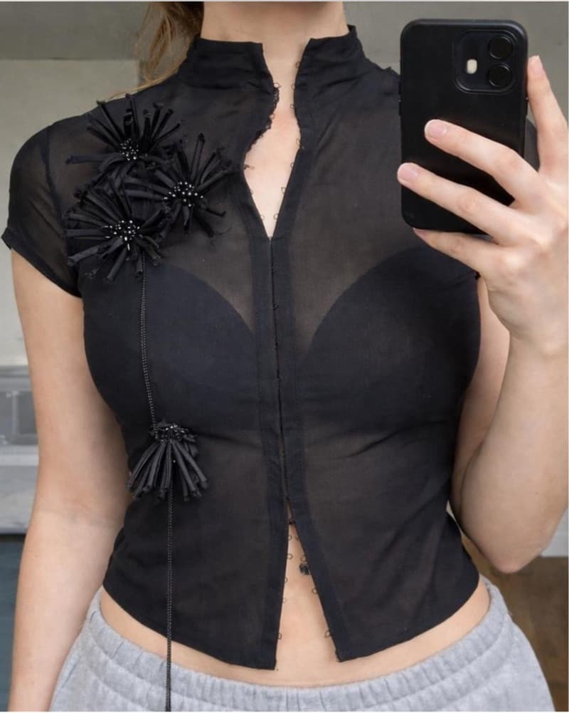 Elegant Black Embellished Blouse - Image 1