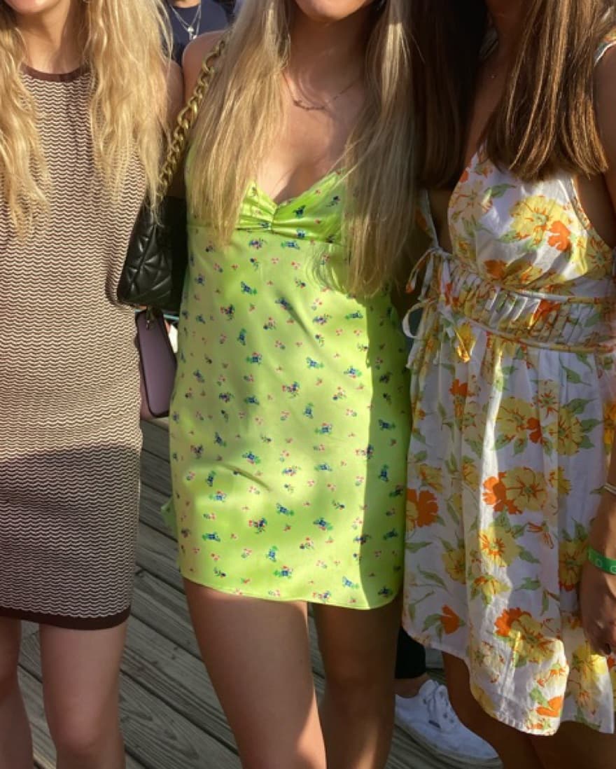 Bright Green Floral Mini Dress - Image 3