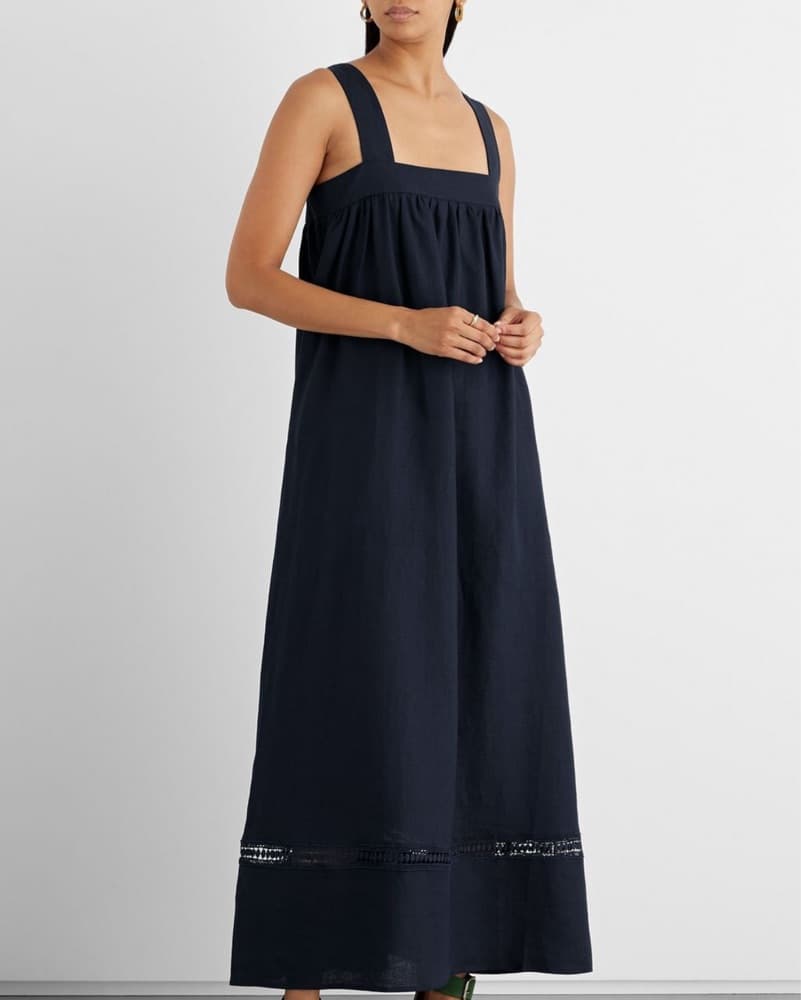 Navy Linen Maxi Dress - Image 1