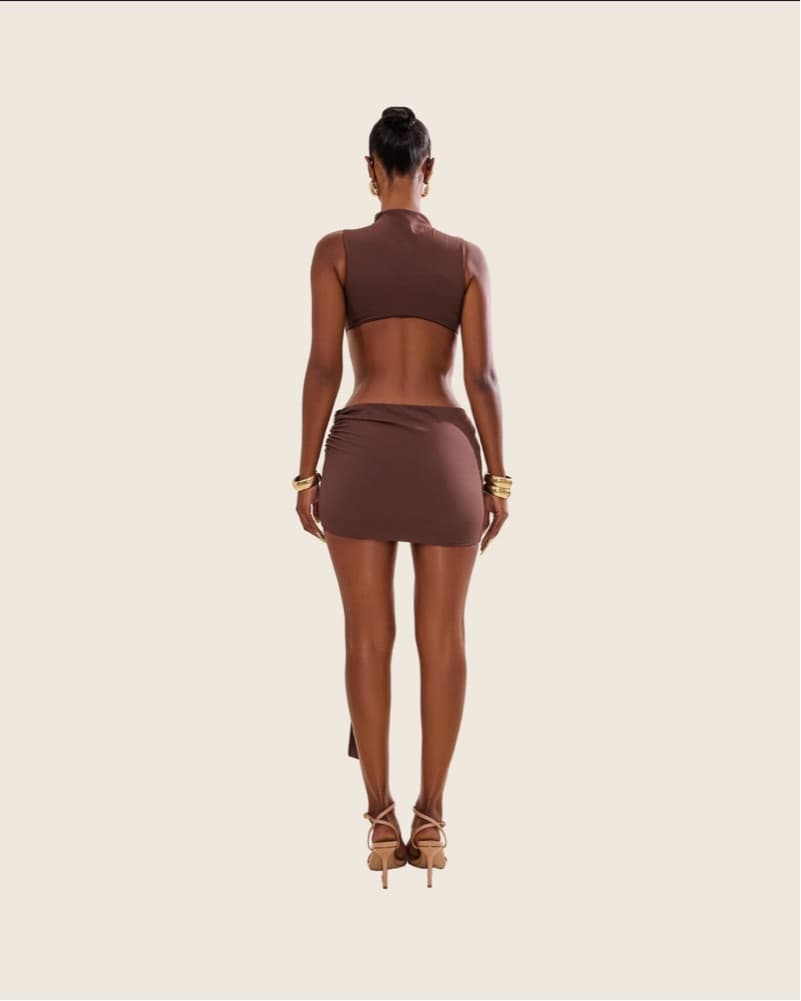 Sultry Ruched Dress in Rich Chocolate - Image 3