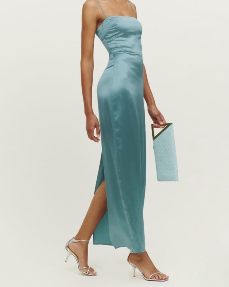 Reformation Frankie Silk Green Dress - Image 1