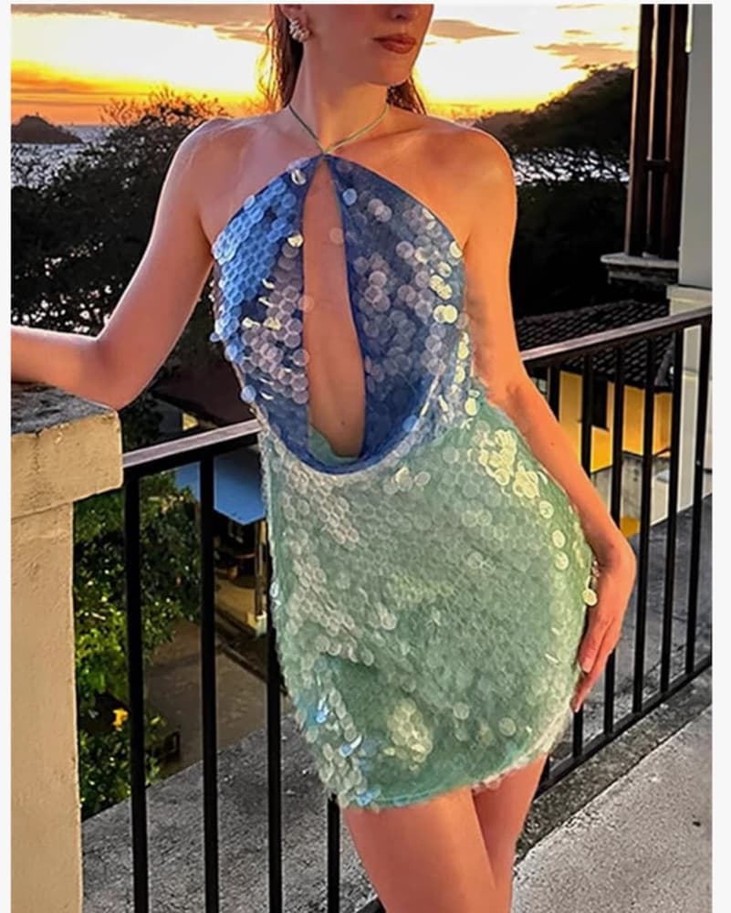 Sequin Beaded Halter Dress - Image 4